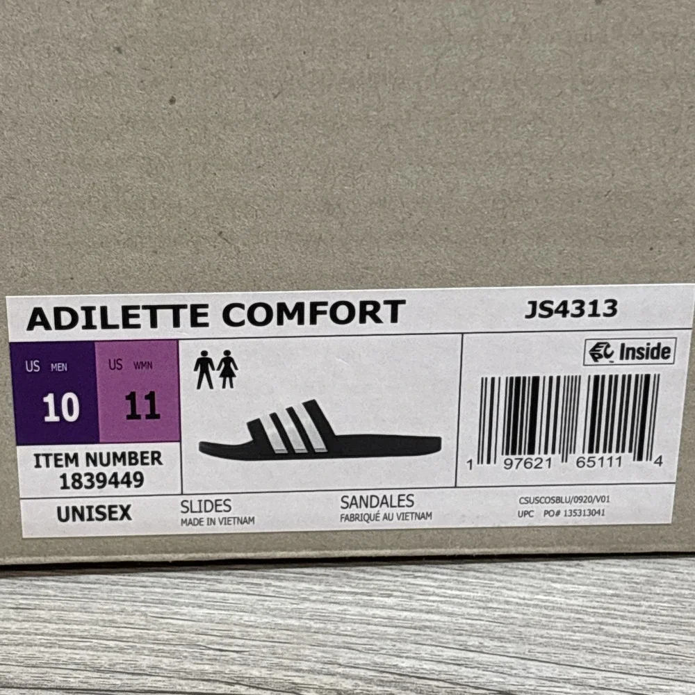 Adidas Adilette Unisex Comfort Shower Slides Men US 10 Women US 11 Black / White
